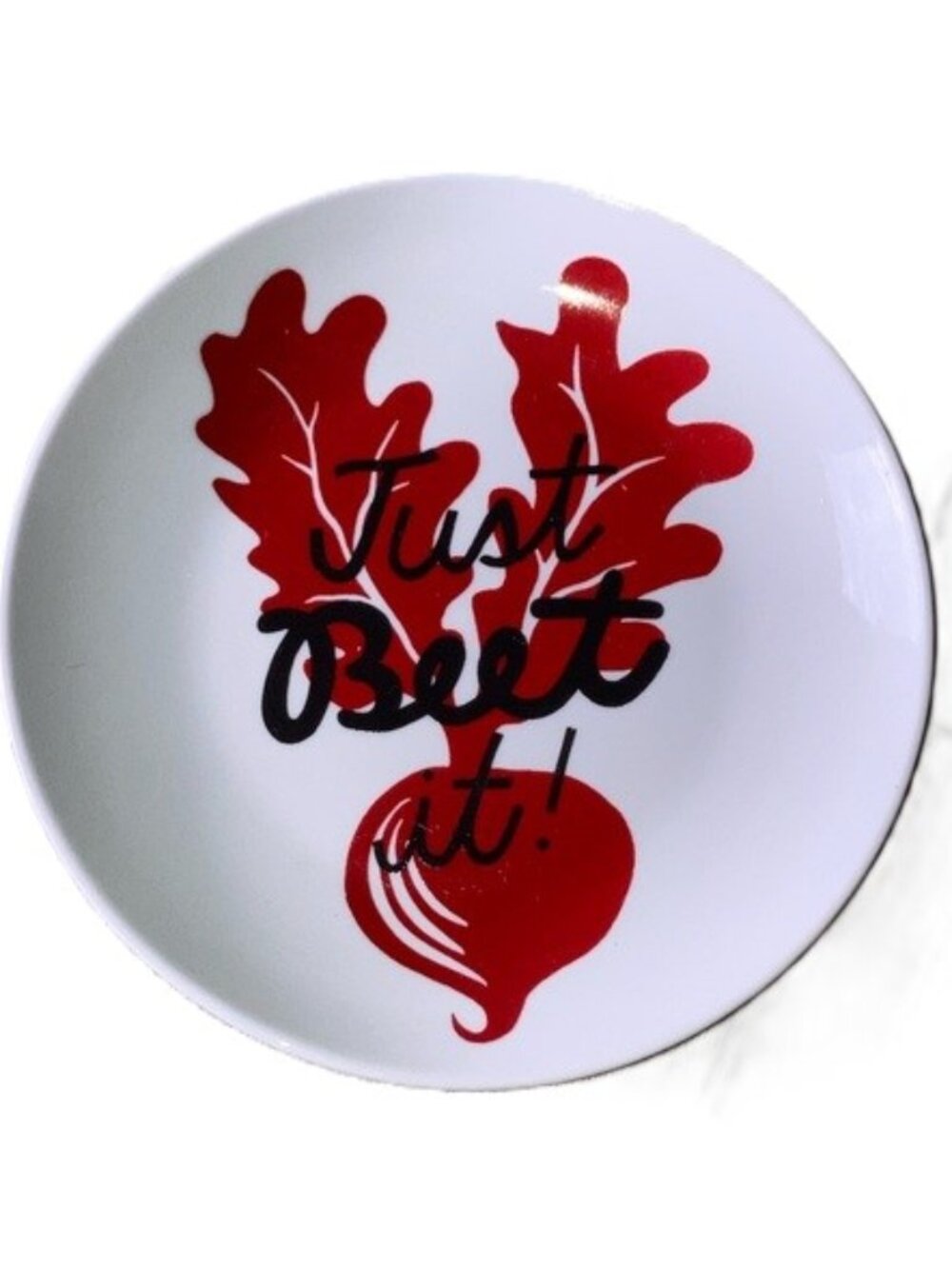 CRATE & BARREL “Just Beet It” Round Ceramic Appetizer Plate 6.75 inches